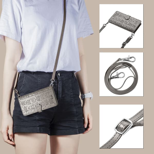 Etui til iPhone 15 Plus grå Wallet med kortholder fuld crossbody rem flip