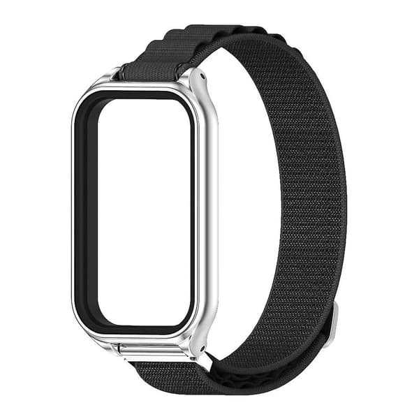 Sort Sølv Sort Sølv Metal Plug Loop Nylonrem kompatibel med Xiaomi Mi Band 8