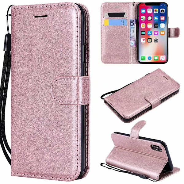 Etui til iPhone 14 Pro Rosaguld Almindeligt Kalveskind Flip Wallet med Kortholder