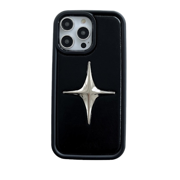 Etui til iPhone 14ProMax Læder Stjerner klassisk 3D metal stjernelæder