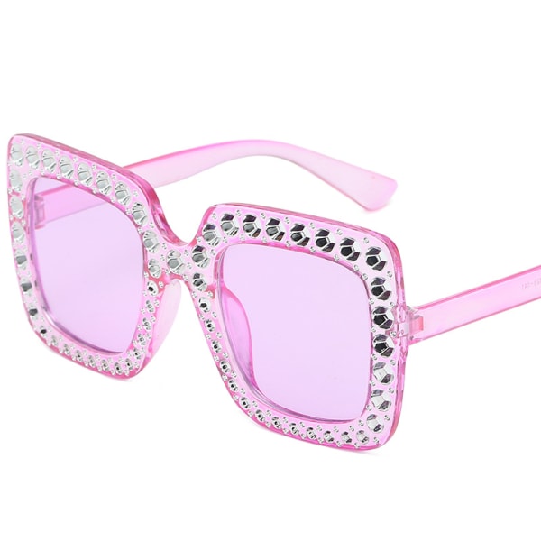Pläterade Diamond Large Rim Solglasögon Starry Sky Square Solglasögon Kvinna Färgglada Ocean Lens Glasögon Pink frame transparent pink lens