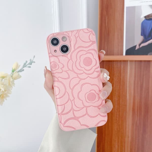 Fodral för iPhone 15 Pro rosa lädertextur kamelia