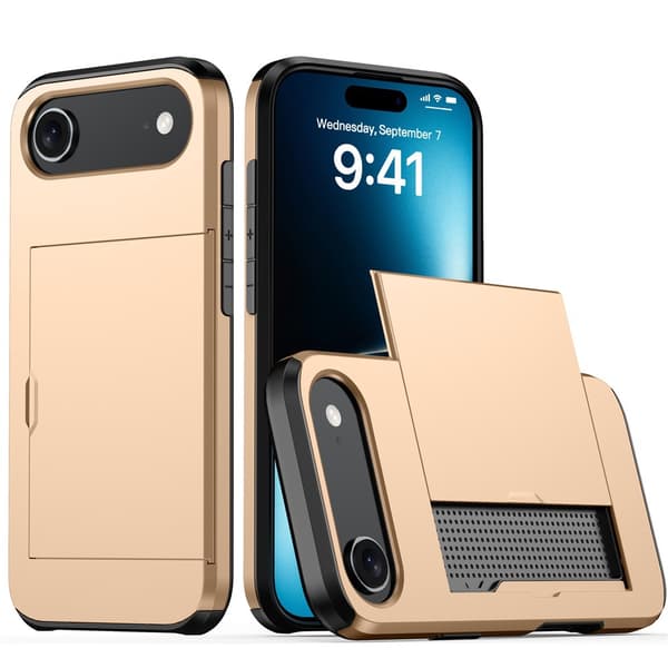 Etui til iPhone 16 Pro Max med kortplads, guld
