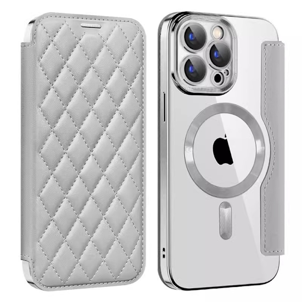 Etui til iPhone 14 grå Magnetisk Flip Wallet med Kortholder Transparent