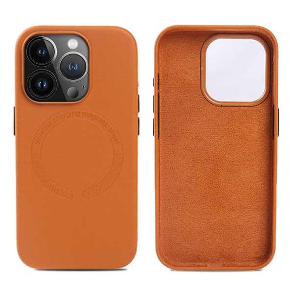 Etui til iPhone 16PU magnetisk orange farve Fuld-krops magnetisk læder
