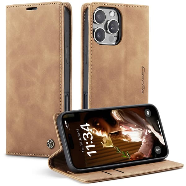 Etui til iPhone 14ProMax6.7 brun Wallet med kortholder Flip