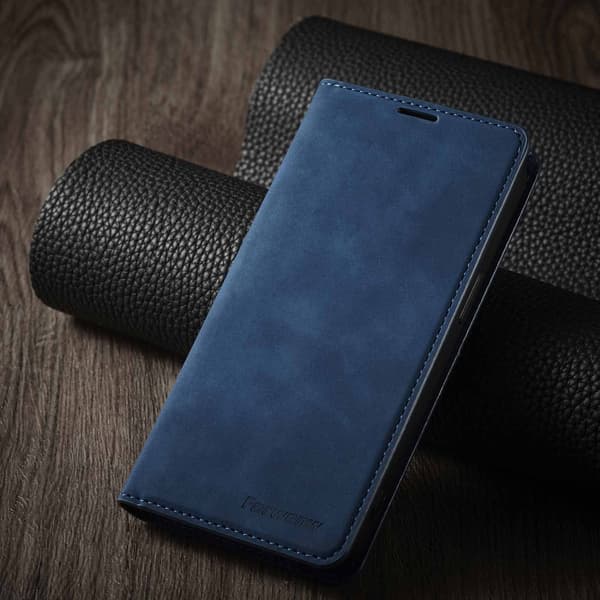 Etui til iPhone 14 Plus / iPhone 15 Plus blå pung med kortholder Soft-Touch Flip Wallet med kortholder