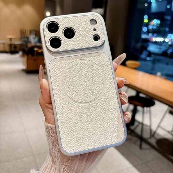 Etui til iPhone 16 Pro Magnetisk Lædertekstur Hvid Noz35991