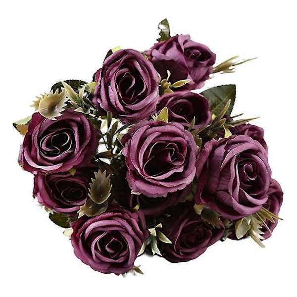 1 Buket Kunstig Rose Realistisk Iøjnefaldende Ingen Visning Nem at Vedligeholde 6 Blomster Dekorativ Falsk Rose Blomsterbuket til Hjemmet Dark Purple