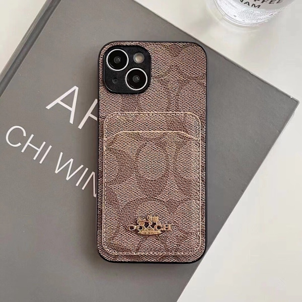Fodral för iPhone 16 Ljusbrun lädertextur korthållare Lyx