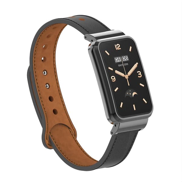 Sort Sort Dobbelt Nitte Læder Urrem kompatibel med Xiaomi Mi Band 7 Pro