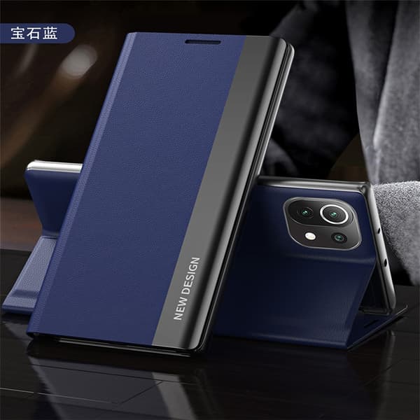 Etui til iPhone 14 Pro Max Safirblå Flip Stand Udskiftning Side Elektroplettering Sidevindue Magnetisk