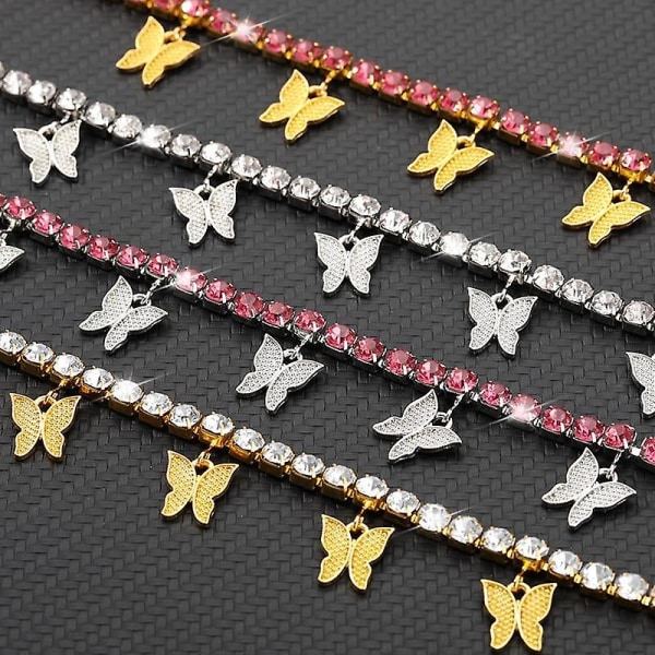 Crystal Butterfly Anklet Armband Fot Pink Zirco Gold