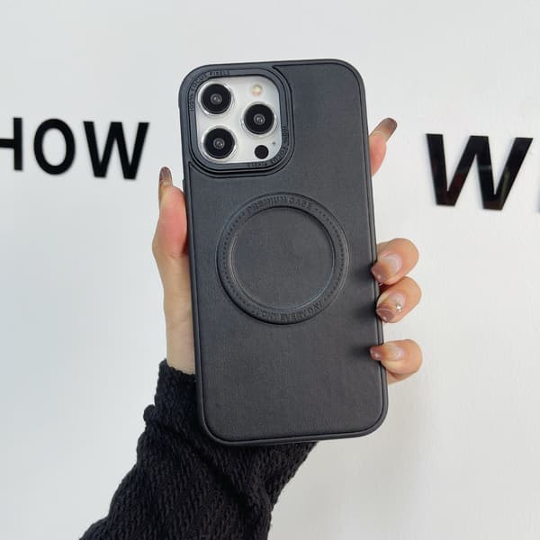 Fodral för iPhone 15 PLUS svart klassiskt enkelt läder magnetiskt