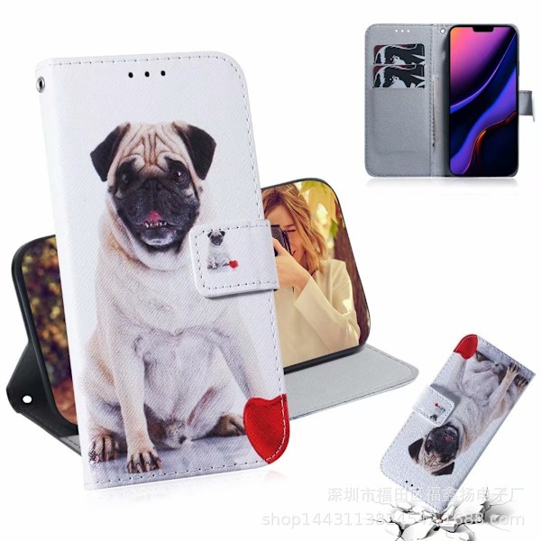 Etui til iPhone 13 Pro Mops Malet tigerprint pung med kortholder