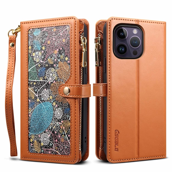 Fodral för iPhone iPhone 13promax Brun + armband Blandade Material Flip Crossbody Multi-kort Dragkedja Målad