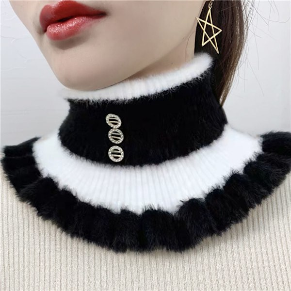 Dame falsk krave Aftagelig halv Pullover Vinter Tyk Varm Black