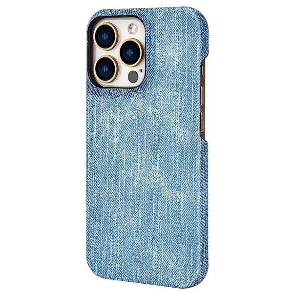 Fodral för iPhone 14 Plus, himmelsblå, liten kreativ lädertextur, denim-mönster