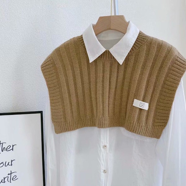 Lös krage för kvinnor Avtagbar halvstickad sjal Luftkonditionering Khaki 37cm