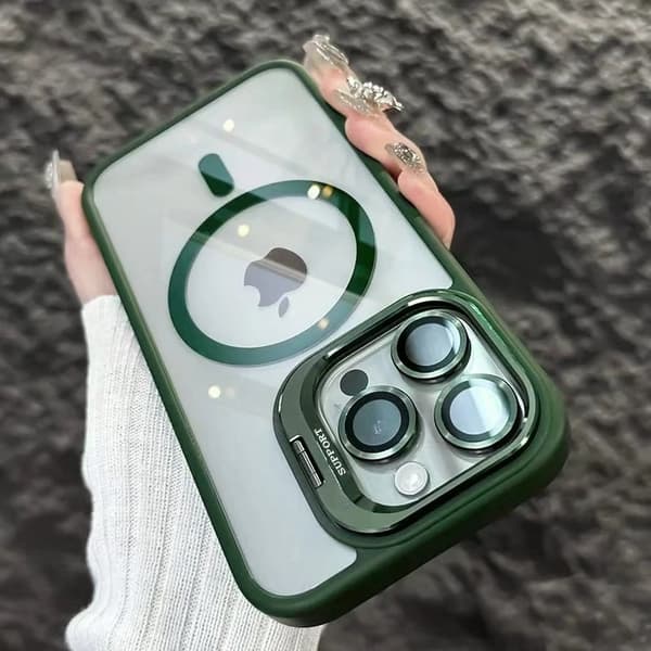 Etui til iPhone 14 Pro Max Magnetisk Stativ Linse Detalj Mørkegrønn Noz35376