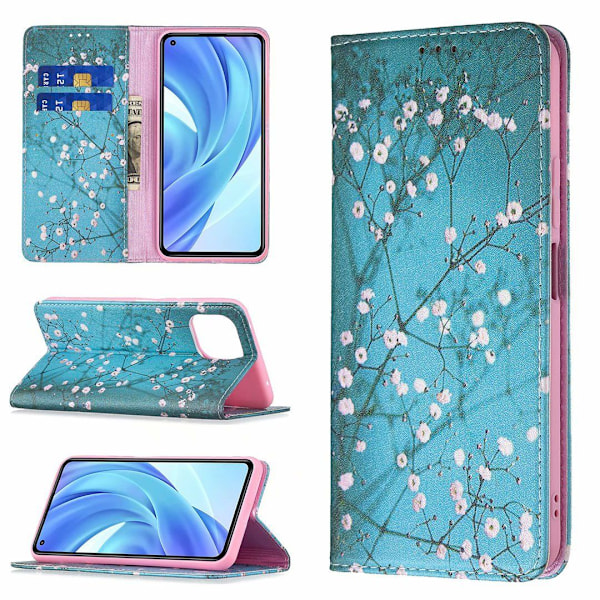 Etui til iPhone 13 Mini Mørk Magnetisk Blommeblomst Malet Flip Wallet med Kortholder