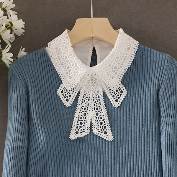 Dame falsk krave Aftagelig bundtrøje Hul blonde L Black bubble collar