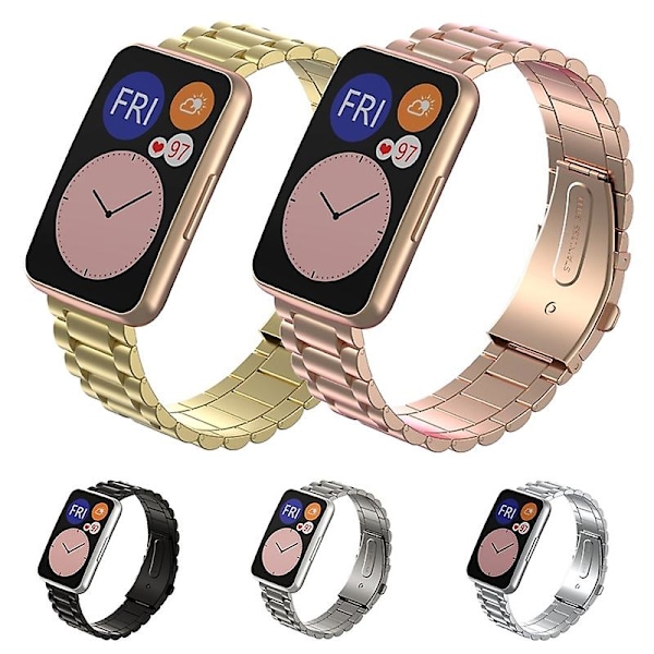 Rosaguld Rosaguld kompatibel med Huawei Watch Fit Tre-perlers metalurrem