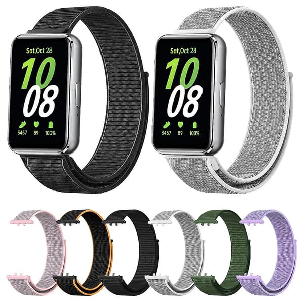 Grå Vit Grå Vit Vävd Nylon Loop Rem kompatibel med Samsung Galaxy Fit 3