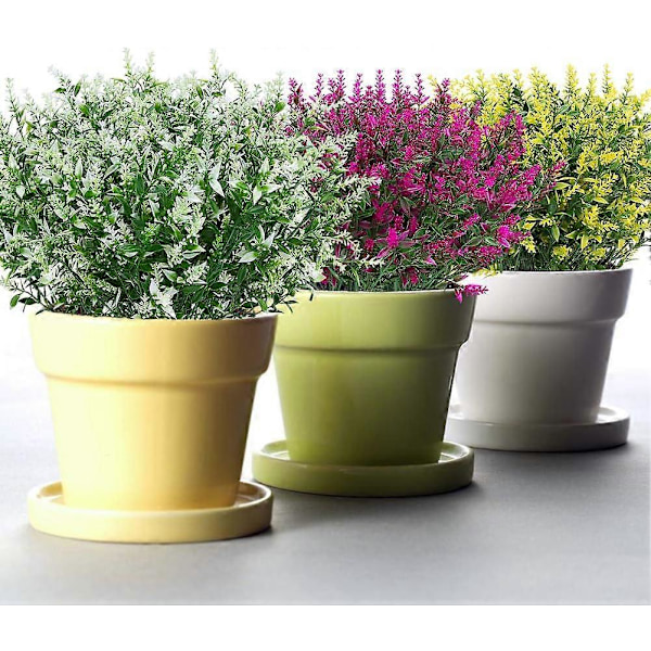 Kunstige Lavendelblomster Planter 8 Stykker, Livagtige UV-resistente Falske Buske Grønne Buske Buket White 4