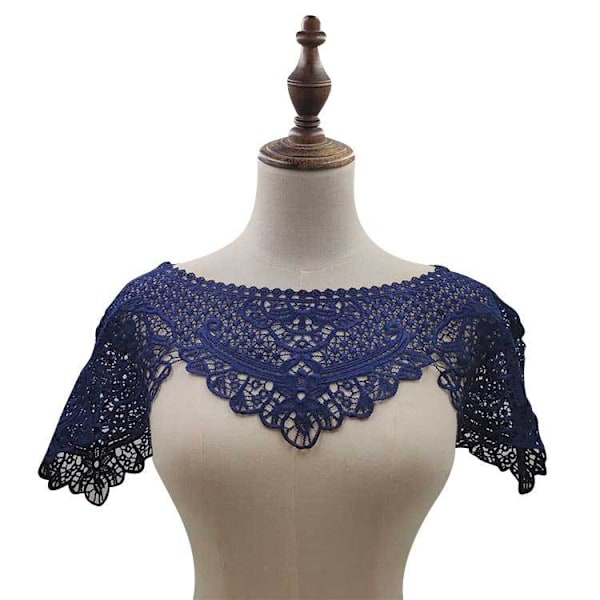 Lös krage för kvinnor Avtagbar halv ihålig broderad liten W Dark Blue