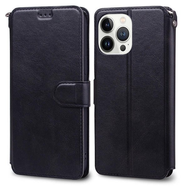 Etui til iPhone 15 Pro, sort Flip Plain Voltage Wallet med kortholder, magnetisk