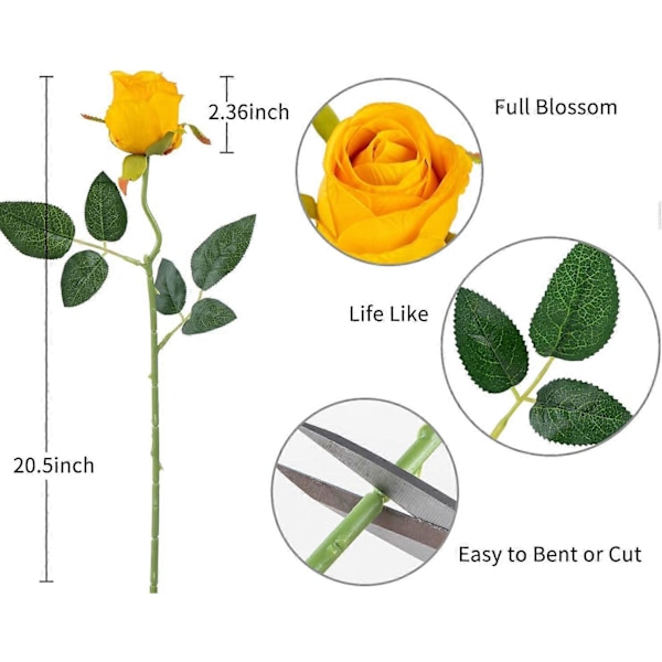 10 stk. Kunstige Silke Roser Falske Blomster Buket Lange Stængler til Bryllup Hjemmefest Dekoration (Beige) Orange