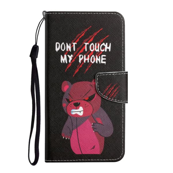Etui til iPhone 14 Pro Max Rød Bjørn Malet Print Flip Wallet med Kortholder