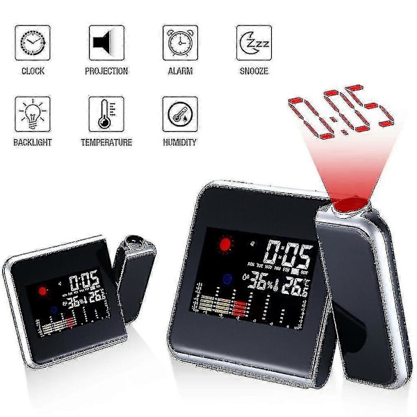 LCD Vekkerklokke Radiostyrt Klokke LED Radiostyrt Vekkerklokke Snooze Alarm Bordklokke Hvit