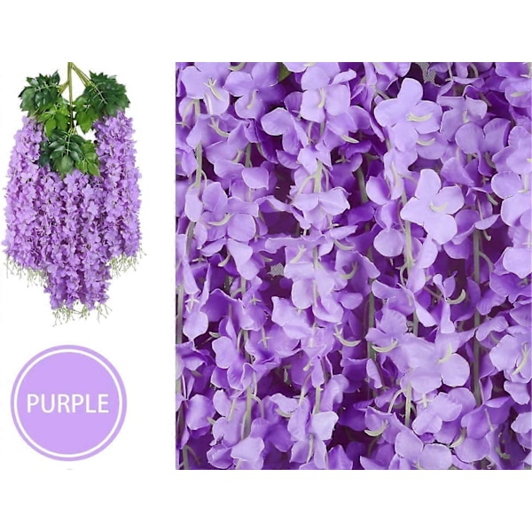 24 stk. Kunstige Blomster Falsk Wisteria Slyngplante Hengende Girlander for Hjem Hage Fest Bryllup Dekor Simuleringsblomst
