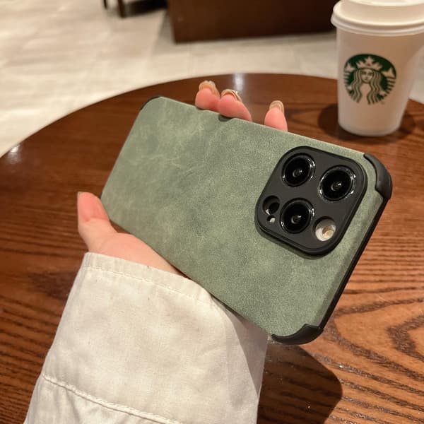 Etui til iPhone 16Pro Suede【Grøn】 Tekstureret læder Tekstureret frostet lamme læder blød