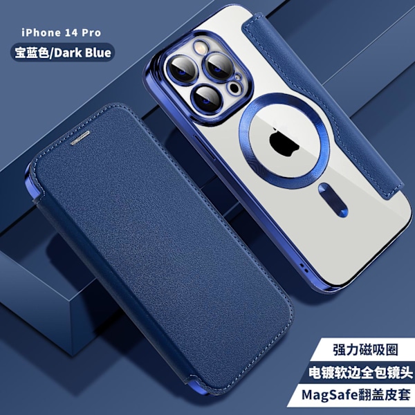 Etui til iPhone 13 Pro Navy Magnetisk Flip Fuld-krop