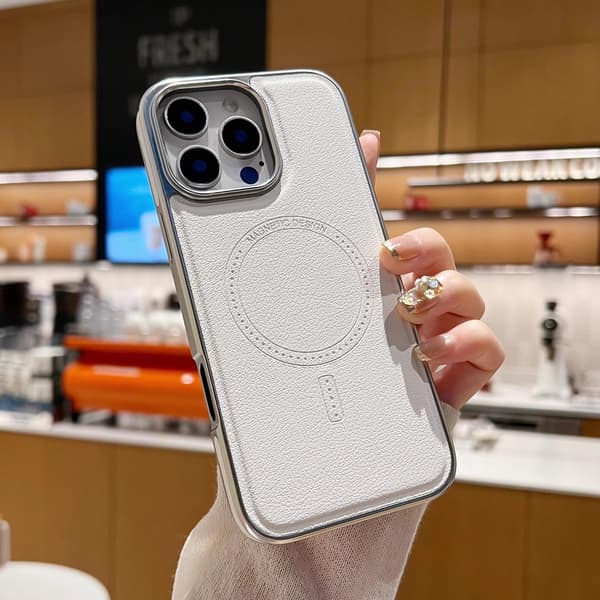 Etui til iPhone 14proMax Hvid Magnetisk side læder tekstur belægning