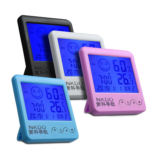 Digitalt Bord Termo-hygrometer Vækkeur LCD Skærm Temperatur Fugtighed Blue