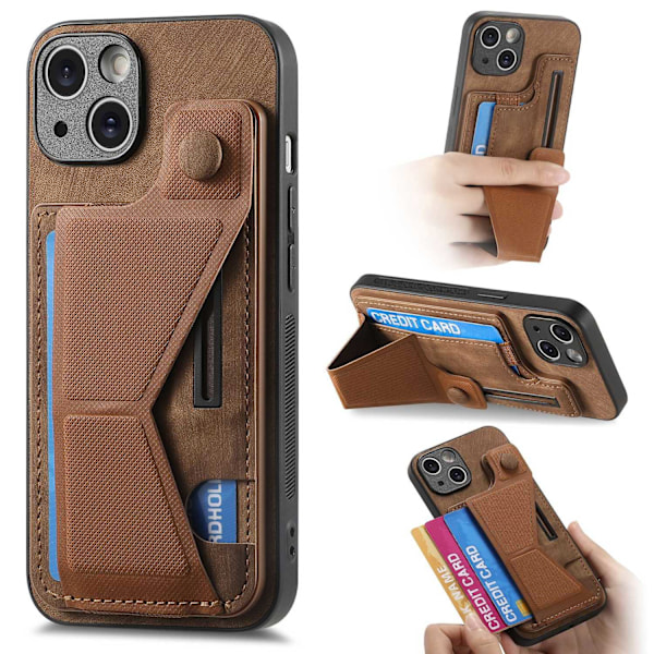 Etui til iPhone 14 Pro Max brun Multi-vinkel slide stand læderpung med kortholder læder