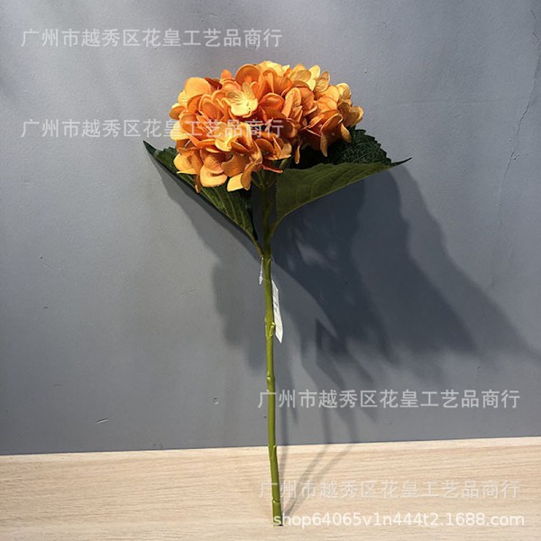 Konstgjord Hortensia Bröllopsbukett Enkel Stjälk med Två Blad Heminredning Orange,