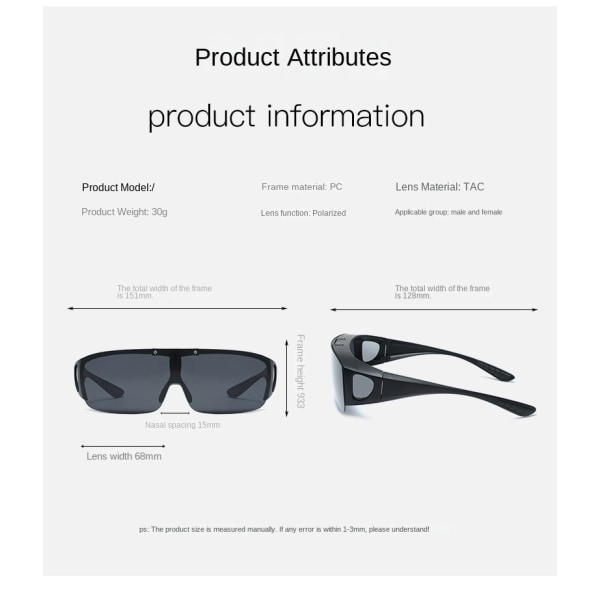 Flip set med glasögon polariserade solglasögon i ett stycke närsynt glasögon Delvis bergsklättring Cykling Fiske Black and grey lens