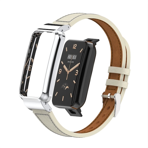 Varm Hvid Varm Hvid Lille Talje Læder Urrem kompatibel med Xiaomi Mi Band 7 Pro