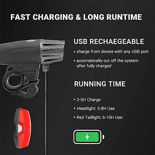 LED Sykkellys Super Sterk USB Oppladbar Kraftig 4 Lysmoduser Sykkellys IPX5 Vanntett