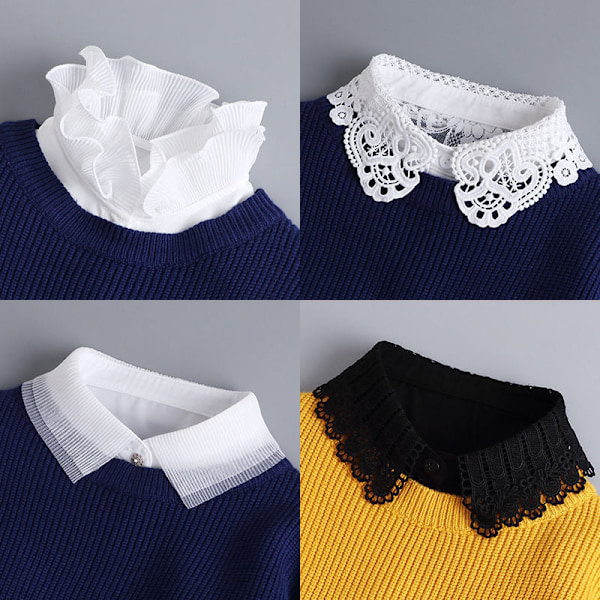 Dame falsk krage Avtakbar halv genser dekorasjon vinter Pure crocheted collar [white]]