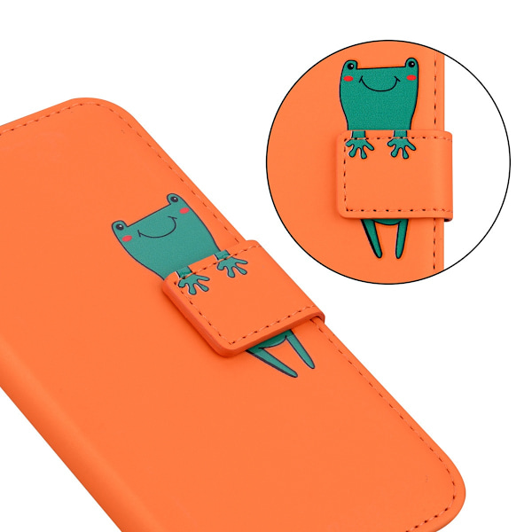 Fodral för iPhone 13 6.1 orange färg Enkel Tecknad Djur Plånbok med Korthållare Flip