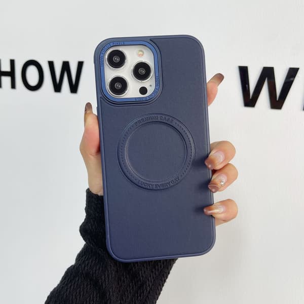 Fodral för iPhone 15 PLUS Mörkblå klassiskt enkelt läder magnetiskt