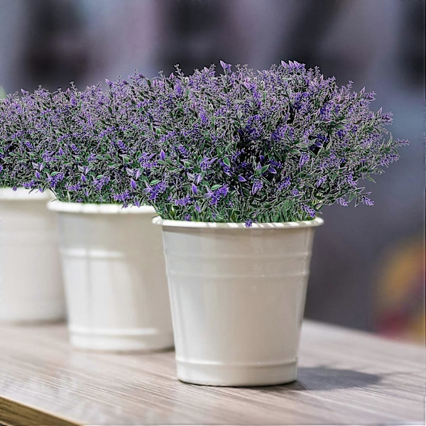 8 stk. kunstige lavendelplanter, falske blomster, grønne plaststilker for dekorasjon av verandaer og plantekasser Rose Red