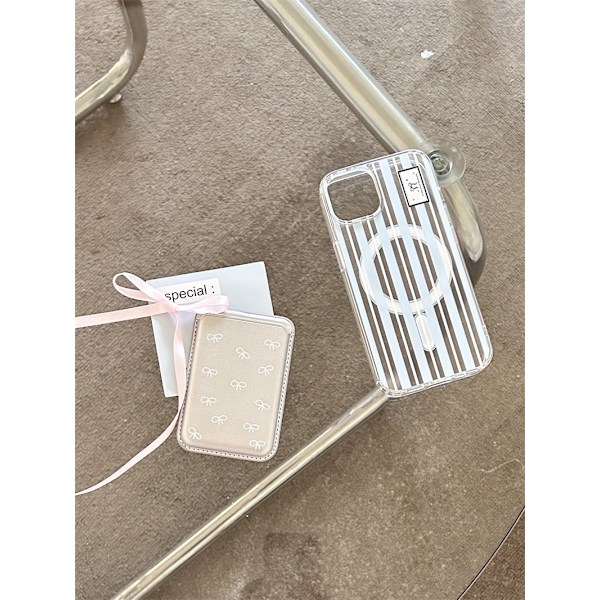 Fodral för iPhone 13Pro Max Blå Ränder läder korthållare rand Fjärilsknut Magnetisk