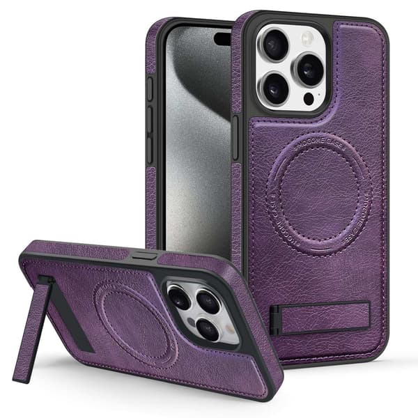 Etui til iPhone 14PROMAX Mørkelilla læder Magnetisk Full-Body stativ